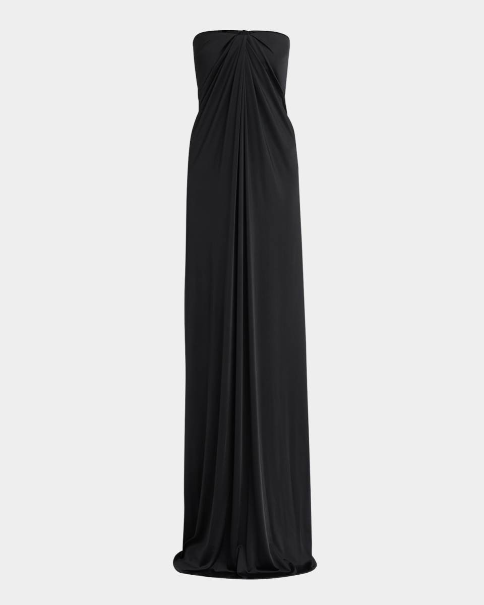 Long Draped Strapless Jersey Dress